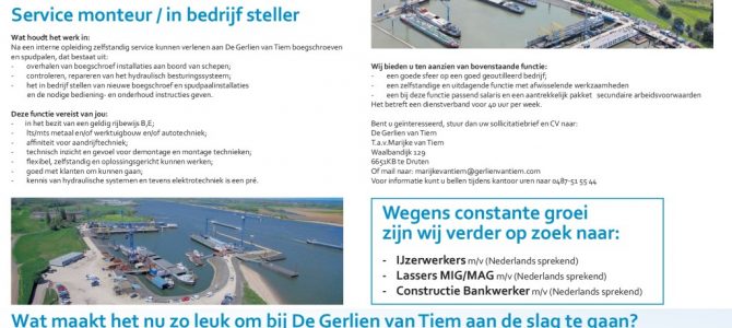 Vacature servicemonteur / in bedrijf steller